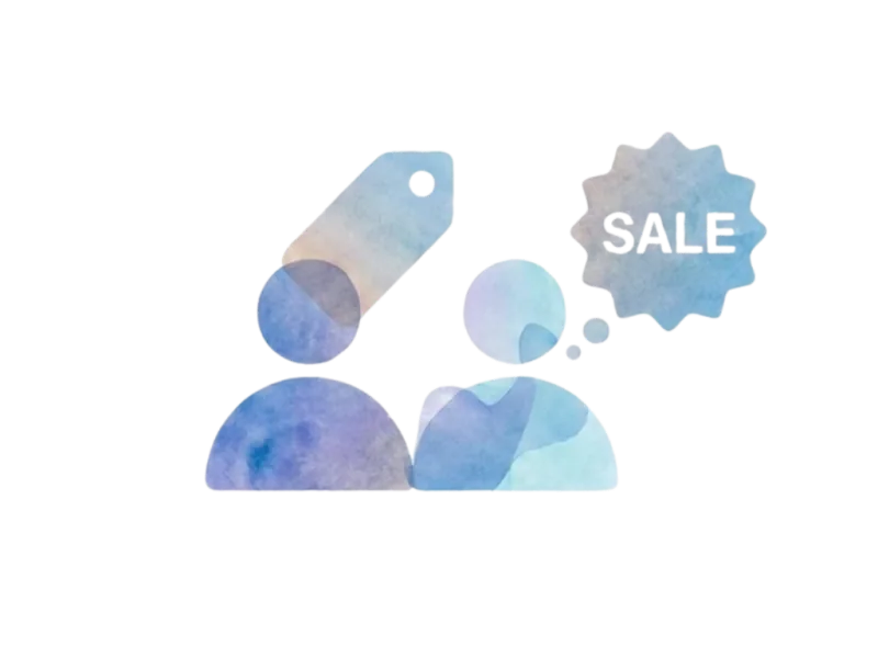 Customer with sale tag and discount badge